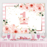 1 Geburtstag Rosa Blumen Streifen Geburtstag Hintergrund für Mädchen